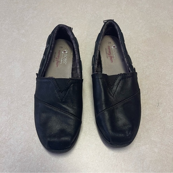 Bobs Sketchers Size 7 Black Loafer Slip On Comfort Shoes Fabric Women - Picture 3 of 8